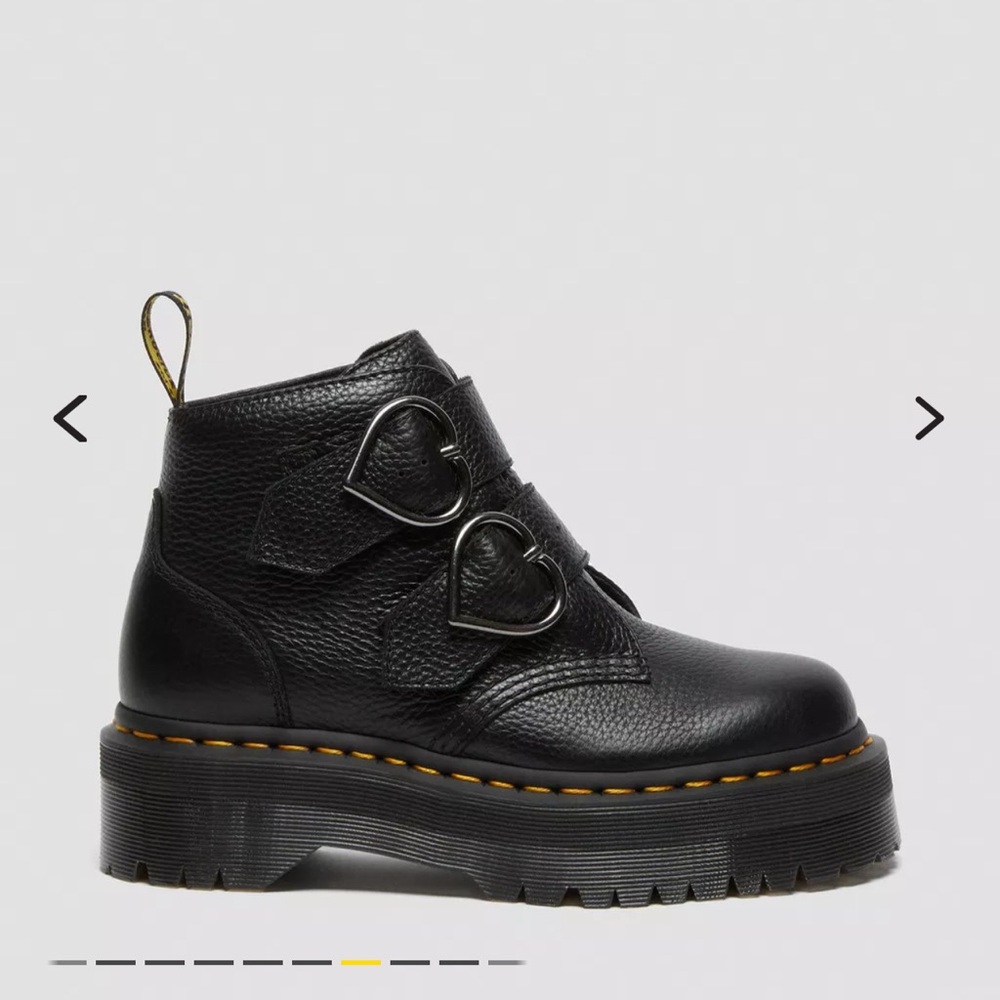 Dr. Martens Black Leather Heart-Buckle Combat Boots - Picture 1 of 2